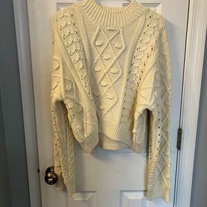 Cream Crew Neck Cable Knit Sweater